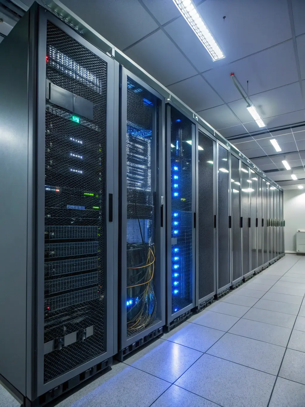 A visually appealing image of a server room with multiple servers and network cables, representing web hosting infrastructure.