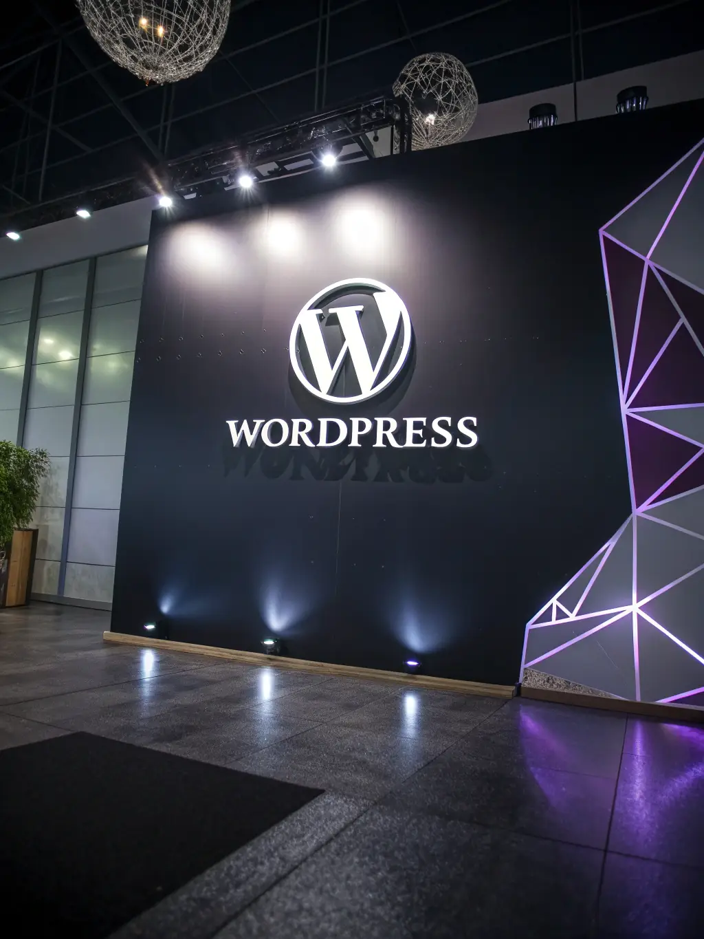 A stylized WordPress logo on a server background, indicating optimized WordPress hosting.