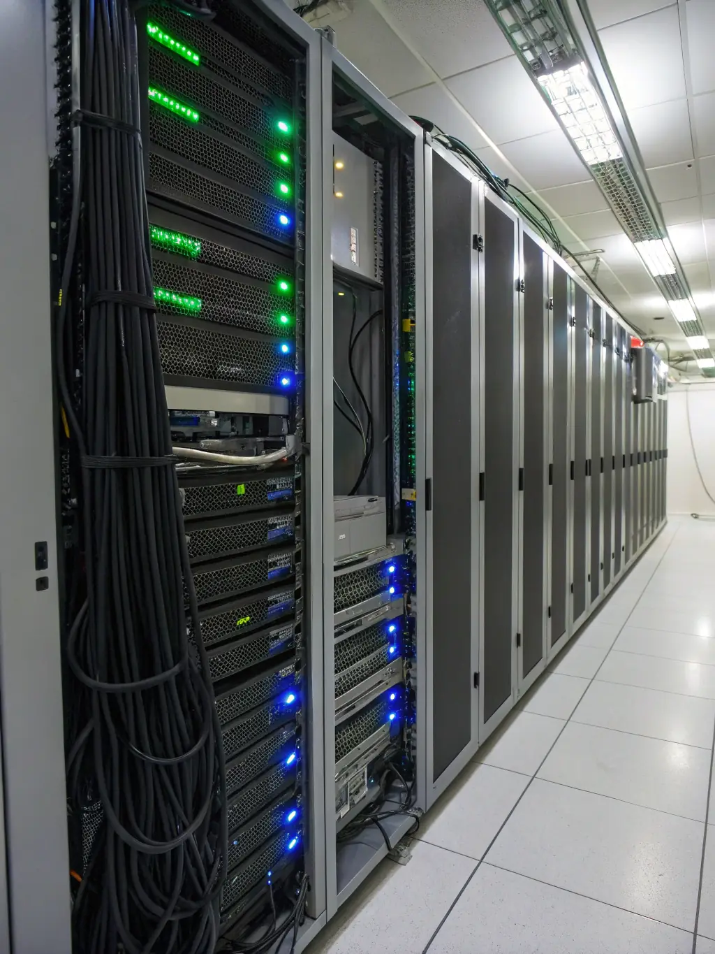 A secure server room with multiple locked cabinets, symbolizing private hosting, emphasizing security and control, with a subtle Z.com Thailand logo in the corner.
