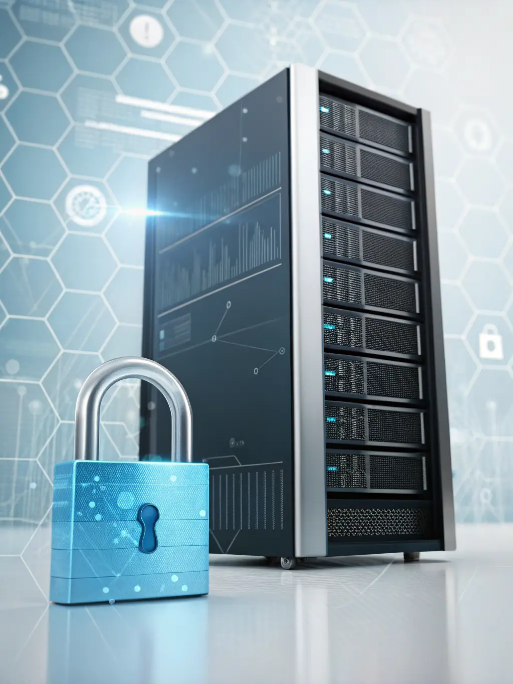 An illustration of a server with a lock, symbolizing the security and exclusivity of private hosting.